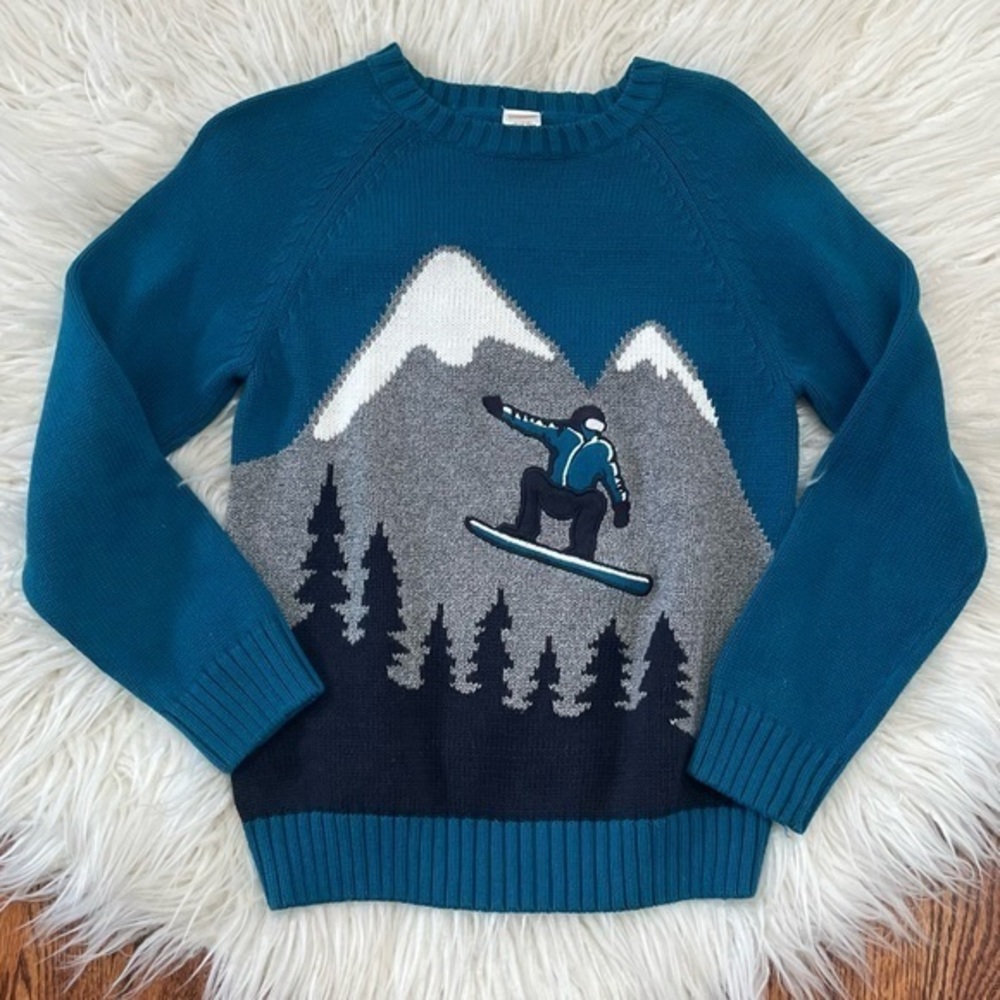 Gymboree blue‎ embroidered knit ski sweater boys size M 7-8